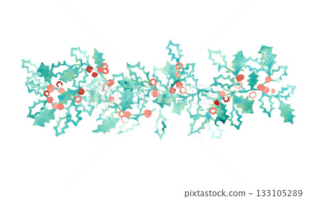 水彩畫。向量水彩聖誕插畫。冬青水彩插畫。 133105289