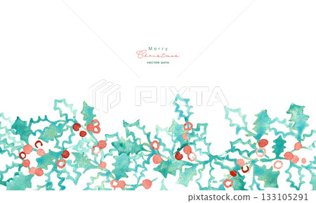 水彩畫。向量水彩聖誕插畫。冬青水彩插畫。 133105291