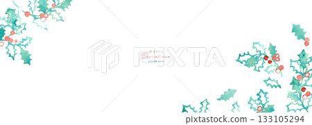 水彩畫。向量水彩聖誕插畫。冬青水彩插畫。 133105294