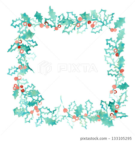 水彩畫。向量水彩聖誕插畫。冬青水彩插畫。 133105295