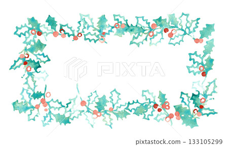 水彩畫。向量水彩聖誕插畫。冬青水彩插畫。 133105299