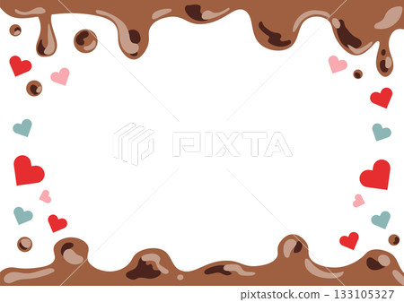 融化的巧克力和彩色心形相框插圖 133105327