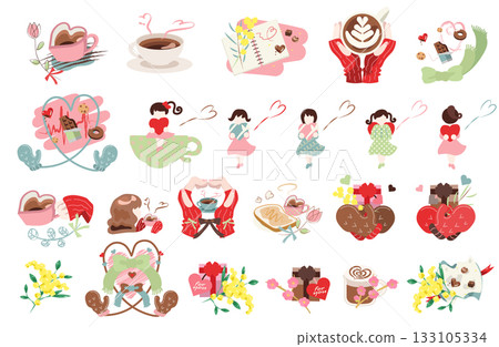 Valentine's Day and cafe gift illustration set 133105334