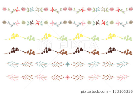 Hand-drawn flower and leaf line ornament set Hand-drawn flower and leaf line ornament set 133105336