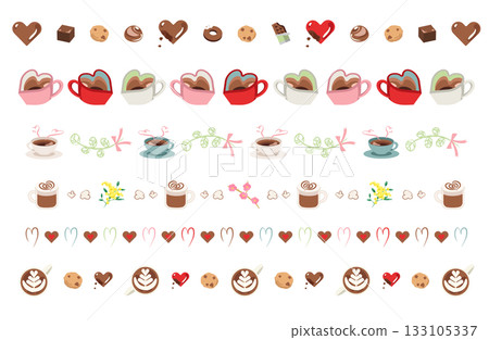 Valentine's chocolate and cafe line decoration set 133105337