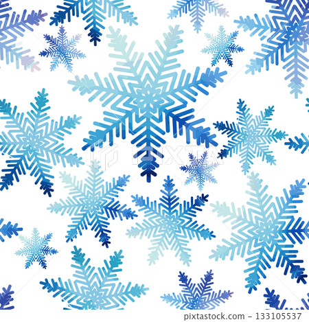 Seamless watercolor snowflake background hand drawing. Not AI, Vector illustrations 133105537