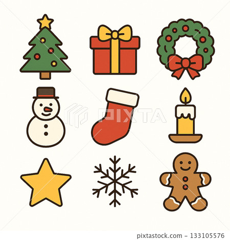 A set of 9 flat Christmas icons A set of 9 flat Christmas icons 133105576