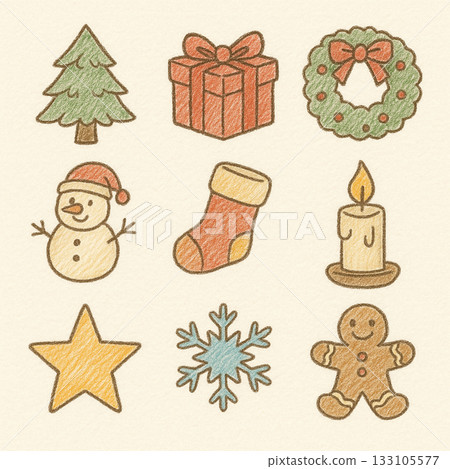 手繪色鉛筆聖誕圖示套裝 133105577