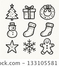 手繪單色聖誕圖示集 133105581