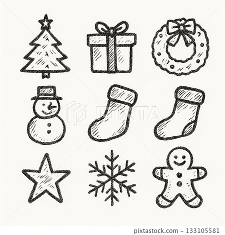 手繪單色聖誕圖示集 133105581