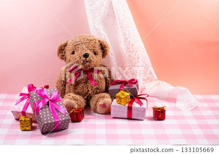 Teddy bear on a pink background Teddy bear on a pink background 133105669