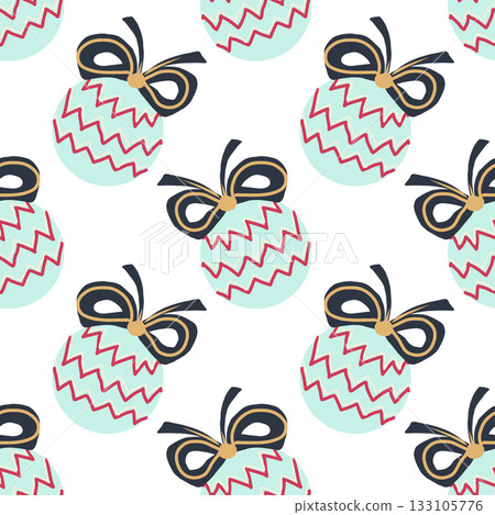 Christmas festive seamless pattern. Hand drawn christmas ornaments, gift boxes and fur branches.. Christmas festive seamless pattern. Hand drawn christmas ornaments, gift boxes and fur branches.. 133105776