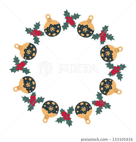 Simple Christmas and New Year vector circle frame. Festive Christmas templates for seasonal design, cards, banners, patterns. 133105816