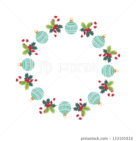Simple Christmas and New Year vector circle frame. Festive Christmas templates for seasonal design, cards, banners, patterns. 133105818
