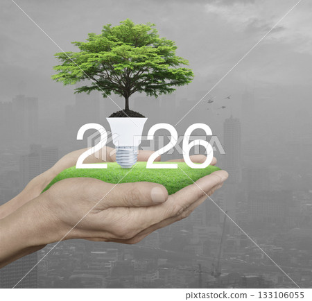 Happy new year 2026 green ecology and saving energy concept 133106055
