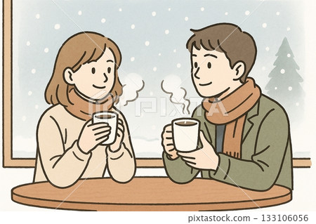 一對情侶在咖啡館的窗邊放鬆 133106056