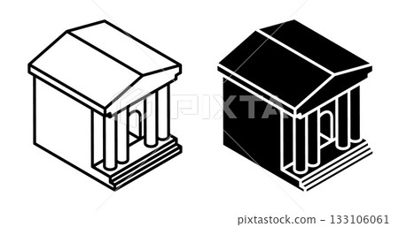 Linear isometric icon. Bank department building with columns and a central entrance. Simple vector isolated on white background 133106061