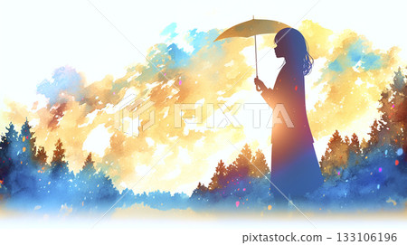 Illustration of a girl holding an umbrella 133106196