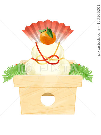 精美的 Kagami mochi 水彩風格插畫 133106201