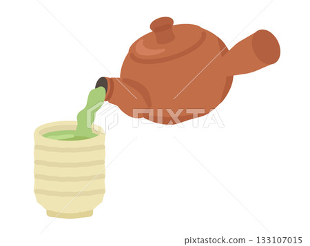 Teapot and green tea illustration Teapot and green tea illustration 133107015
