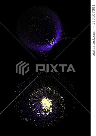 Dynamic blue particle network sphere with gradient motion flow 133107091