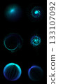 Blue radiant data core with radial dots and energy lines on black background 133107092