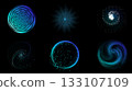 Blue neural spiral with particle field and curved motion on black background 133107109