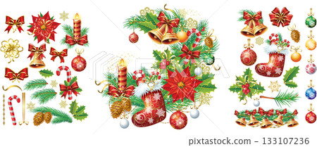 Christmas Elements and Festive Arrangement Clipart Set Christmas Elements and Festive Arrangement Clipart Set 133107236