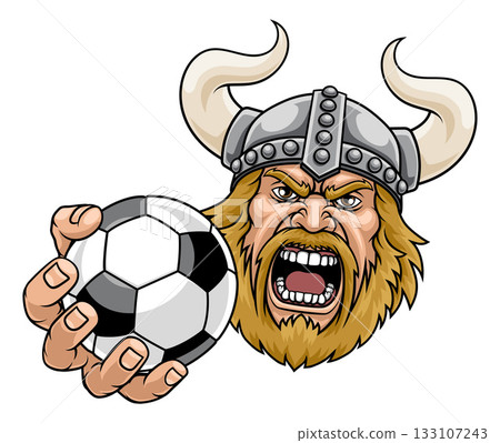 Viking Soccer Football Ball Sports Team Mascot Man 133107243
