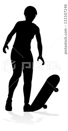 Woman Silhouette Female Skateboarder Girl Woman Silhouette Female Skateboarder Girl 133107246