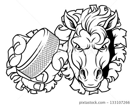 Horse Mustang Stallion Ice Hockey Sports Mascot 133107266