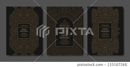 Premium gala card design, gold elegant frame, modern line art, luxury geometric pattern. VIP vector template classic deco, event invitations, posters, party flyers, award ceremonies Premium gala card design, gold elegant frame, modern line art, luxury geometric pattern. VIP vector template classic deco, event invitations, posters, party flyers, award ceremonies 133107268