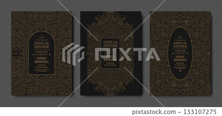 Premium gala card design, gold elegant frame, modern line art, luxury geometric pattern. VIP vector template classic deco, event invitations, posters, party flyers, award ceremonies Premium gala card design, gold elegant frame, modern line art, luxury geometric pattern. VIP vector template classic deco, event invitations, posters, party flyers, award ceremonies 133107275