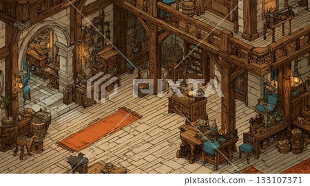 Scenery of an adventurer's guild in a fantasy world 133107371