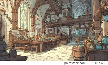 Scenery of an adventurer's guild in a fantasy world 133107372