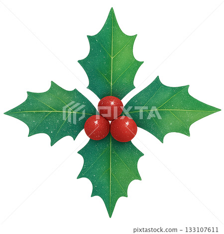 冬青和紅色漿果插圖 - 可用於聖誕裝飾的水彩葉子素材 133107611