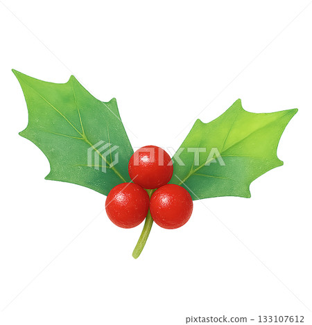 冬青和紅色漿果插圖 - 可用於聖誕裝飾的水彩葉子素材 133107612