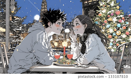 Young couple enjoying Christmas dinner 133107810