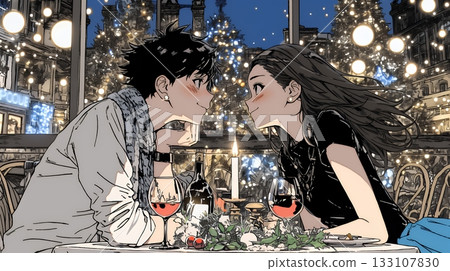 Young couple enjoying Christmas dinner Young couple enjoying Christmas dinner 133107830