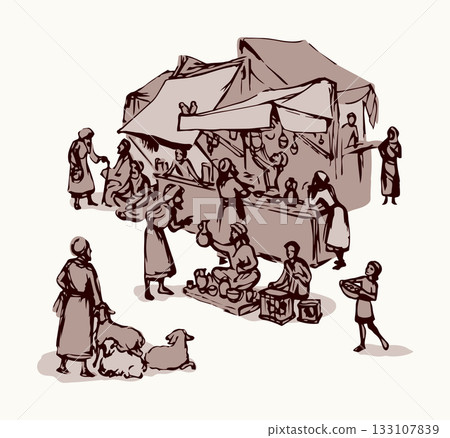 Old eastern market. Vector drawing 133107839