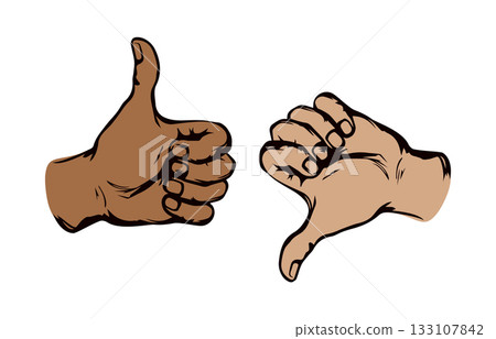 Thumbs up and down. Yes and no concept. Vector drawing Thumbs up and down. Yes and no concept. Vector drawing 133107842