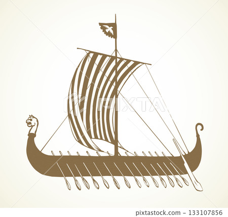 Ancient Viking ship. Vector drawing Ancient Viking ship. Vector drawing 133107856