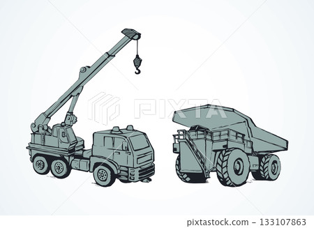 Machine with crane. Vector drawing 133107863