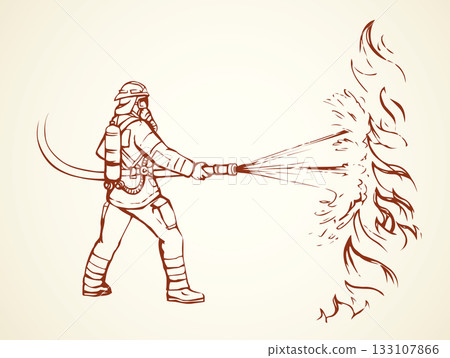 Firefighter. Vector drawing Firefighter. Vector drawing 133107866