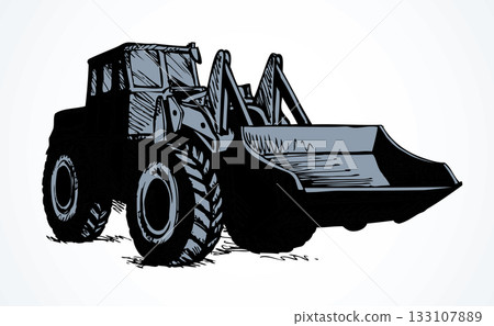 Tractor with bucket. Vector drawing 133107889