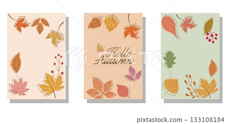 Autumn leaves and fallen leaves frame set Autumn leaves and fallen leaves frame set 133108184