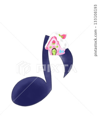 Musical note with snowy house 133108193