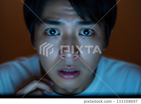 A man staring at the screen with a cold sweat 133108697