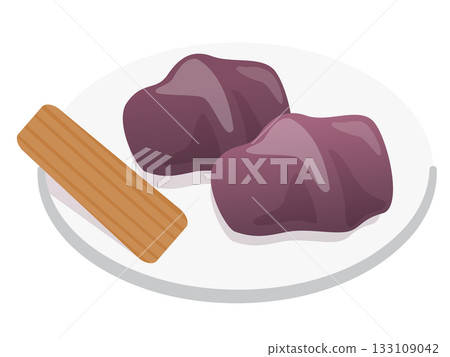 A simple illustration of a Japanese sweet inspired by Akafuku mochi, a popular souvenir from Mie Prefecture 133109042