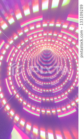 Vivid pink and purple neon tunnel with glowing rectangular lights creating an infinite vortex Vivid pink and purple neon tunnel with glowing rectangular lights creating an infinite vortex 133109289